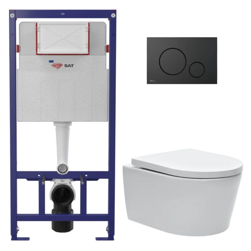 Pack WC bâti ECO 2L Swiss Aqua Technologies + WC suspendu Swiss Aqua Technologies + plaque noir mat (STESTBRWR02-FR) Nouveauté