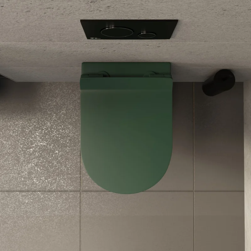 Nouveauté PixL WC suspendu en céramique Vortex , fixations invisibles + abattant Soft-Close, Vert mat (CEPX010RTORPGEM)