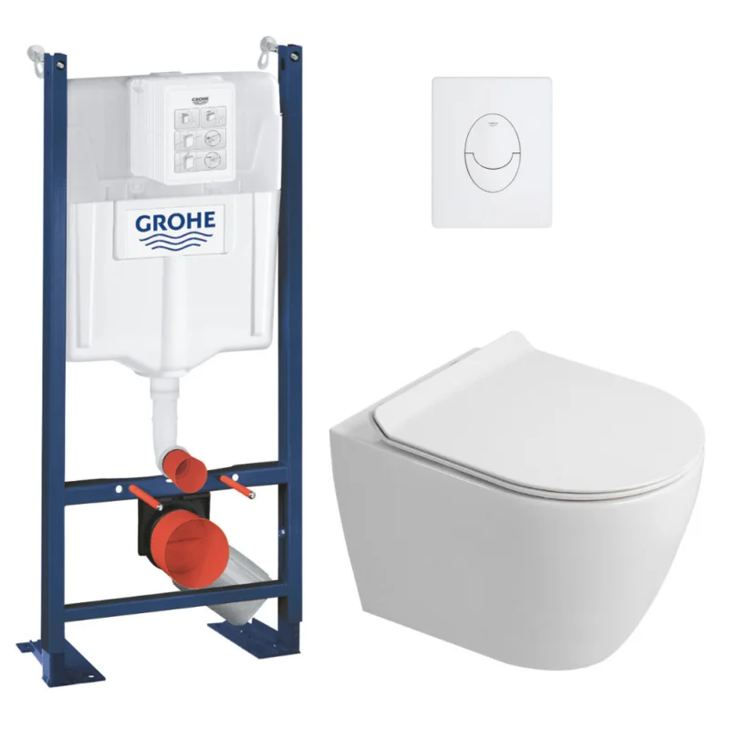 Rapid SL Pack WC bâti autoportant + WC suspendu sans bride Ceramia avec abattant SoftClose + plaque blanche (GRRCEPXWR12-FR) Satisfait Ou Remboursé