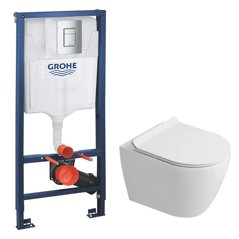 Haute Qualité Rapid SL Pack WC bâti-support + WC suspendu sans bride Ceramia avec abattant SoftClose + plaque chrome (GRRCEPXWR14-FR)