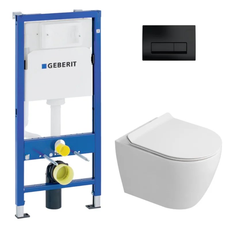 Duofix pack WC bâti-support UP100 + WC suspendu sans bride Ceramia avec abattant SoftClose + plaque noir mat (GEBCEPXWT04-FR) Remise