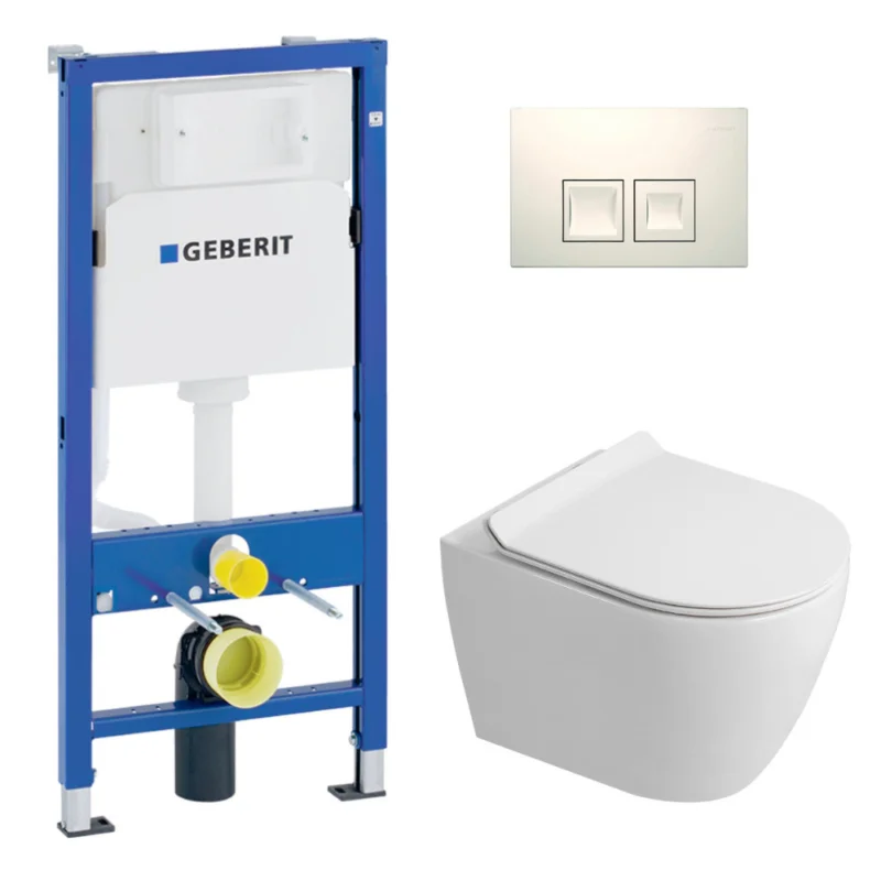 Prix Réduit Duofix pack WC bâti-support UP100 + WC suspendu sans bride Ceramia avec abattant SoftClose + plaque blanche (GEBCEPXWT07-FR)