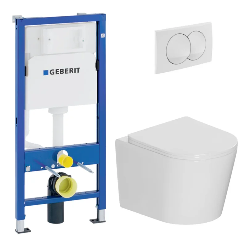Duofix UP100 Pack WC bâti + WC suspendu sans bride avec abattant SoftClose Ceramia + plaque blanche (GEBCE14WT02MAN-FR) Vente Directe