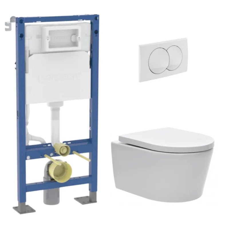 Meilleur Prix Duofix Pack WC bâti autoportant + WC sans bride + abattant SoftClose Swiss Aqua Technologies + plaque (GEBSTBRWR03MAN-FR)