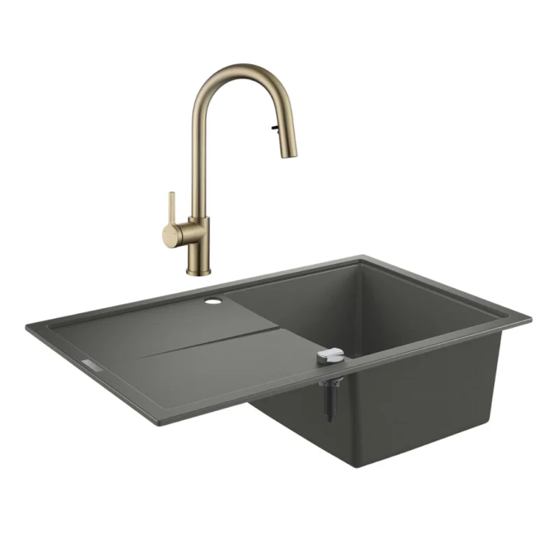 K400 évier en quartz composite avec égouttoir réversible 780x500 mm + Ceramia Timeless mitigeur (G31639TML2BG-SET) Meilleur Prix