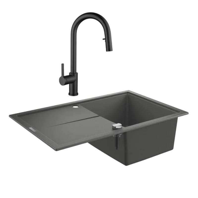 Grohe K400 Evier en quartz composite avec égouttoir réversible 780x500 mm + Ceramia Timeless mitigeur (G31639TML2BM-SET) Seulement Aujourd'hui