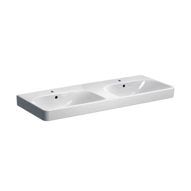 Prix Bas Smyle Square 120x48x16,5 cm lavabo double vasque céramique, 2 trous de robinetterie au milieu, trop-plein, blanc (500.223.01.1)