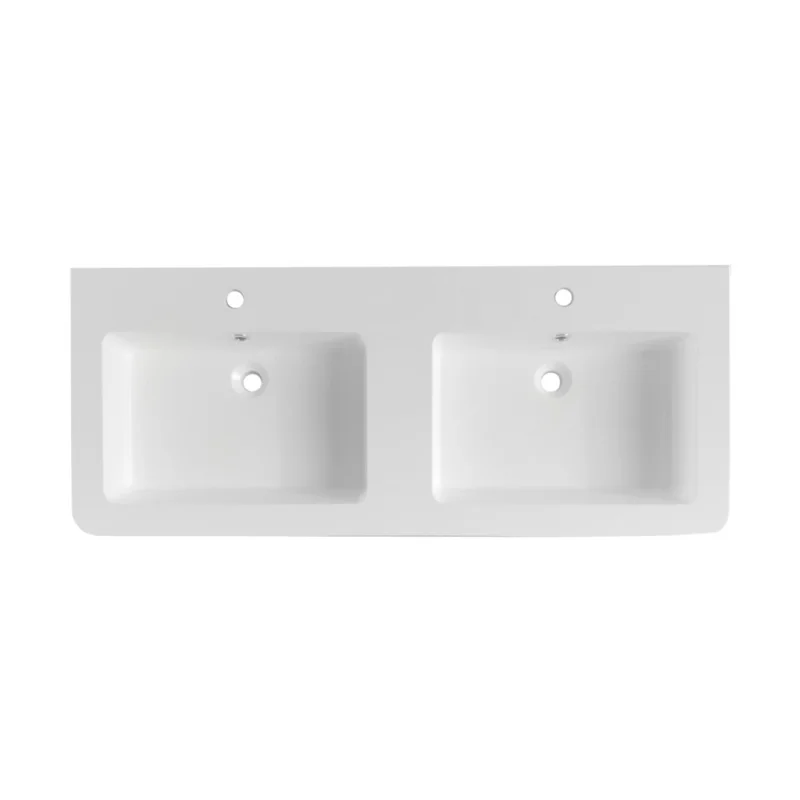 Commande En Gros Lavabo double Pavia en marbre coulé blanc 120×49×5 cm – 2 trous pour la robinetterie, avec trop-plein (PA12049)