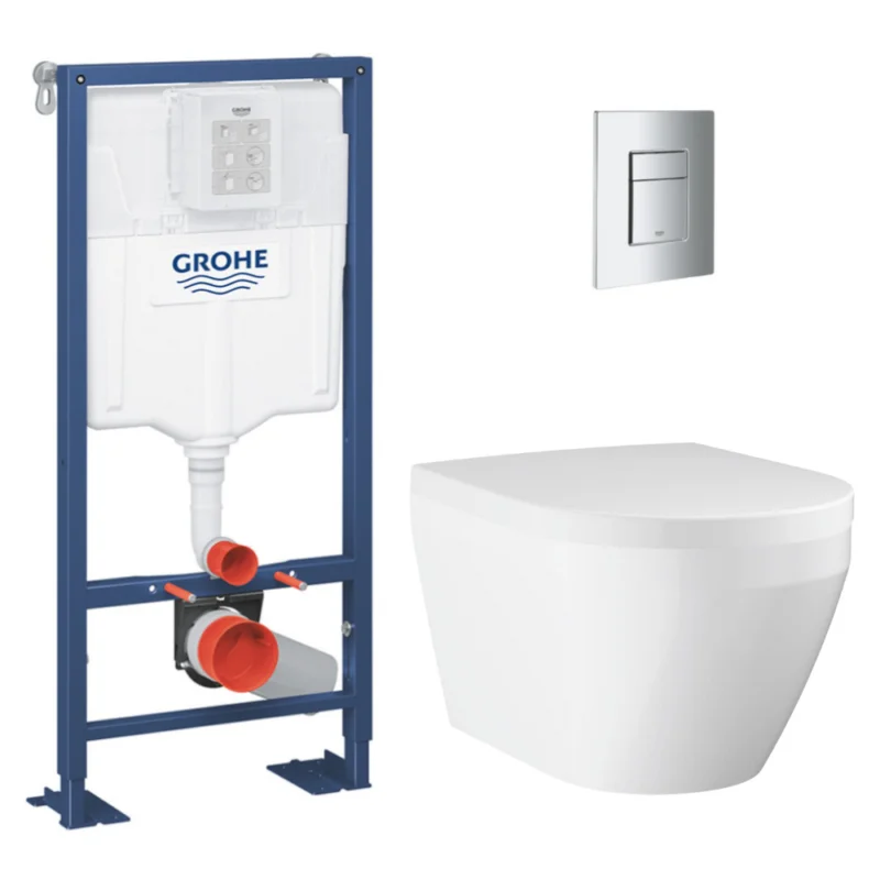 Super Prix Solido pack WC bâti-support autoportant + WC sans bride Grohe avec abattant SoftClose + plaque (GRGRWR06-FR)