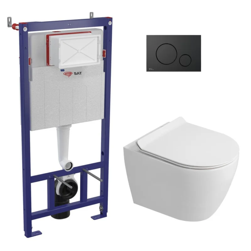 Dernier Modèle Pack WC bâti-support + WC sans bride Ceramia PixL avec abattant SoftClose + plaque noir (STCEPXWT01-FR)