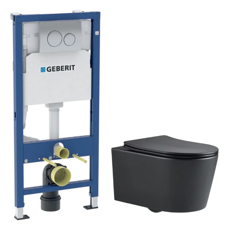 Meilleure Vente Duofix pack WC bâti-support + WC suspendu sans bride Swiss Aqua Technologies avec abattant SoftClose + plaque (GEBSTBRBMR01-FR)