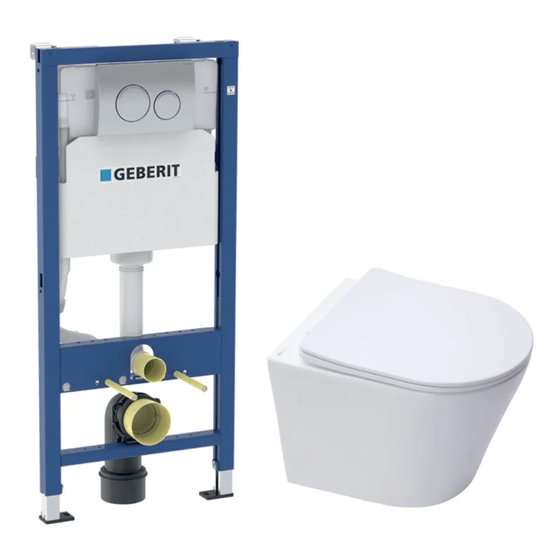 Duofix pack WC bâti-support + WC suspendu sans bride Swiss Aqua Technologies avec abattant SoftClose + plaque (GEBSTINWR01-FR) Retour Gratuit