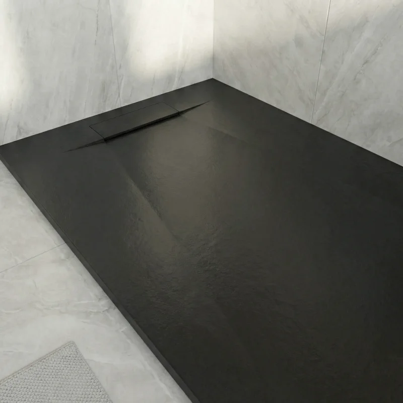 PixL 120x90 cm receveur de douche rectangulaire à poser en résine composite, surface effet pierre, noir (CERAPX12090B) Expédié Aujourd'hui