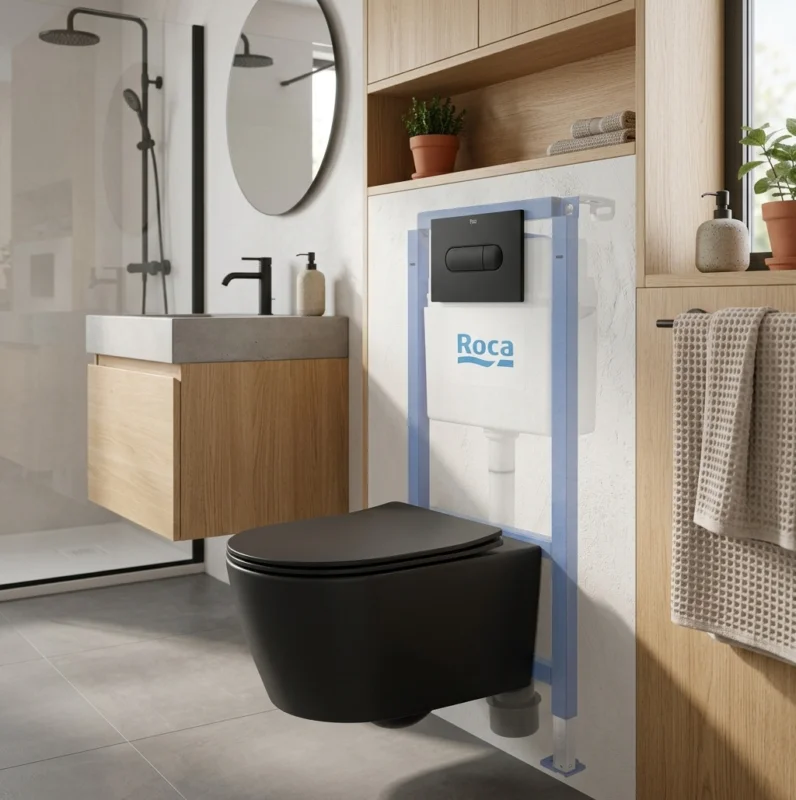 Pack WC bâti-support + WC suspendu sans bride Swiss Aqua Technologies avec abattant SoftClose + plaque (ROSTBRBMR01-FR) Meilleure Vente
