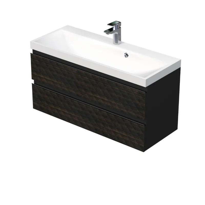Quantité Limitée Cube Way 100x47,5x40 cm meuble de salle de bain suspendu 2 tiroirs avec lavabo en marbre coulé, marron mat (CUBE3D1002ZH)