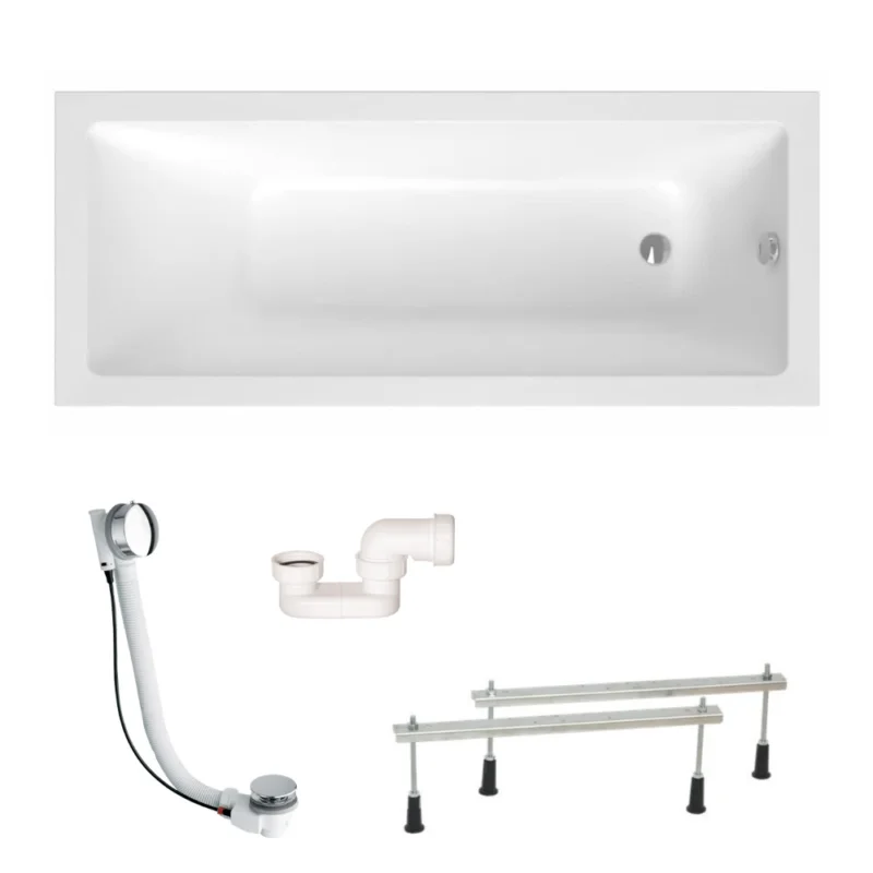 Aurum 160x80 cm baignoire rectangulaire en acrylique, gauche et droite, avec pieds + vidage + siphon, blanc (SATVAUR16080-SET) Meilleur Prix
