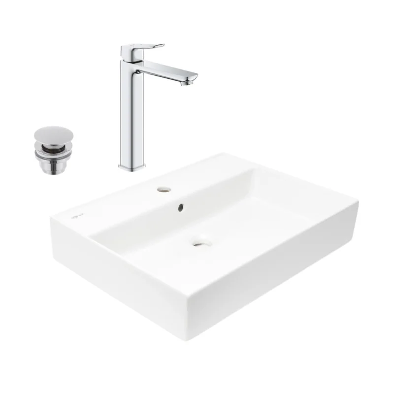 Meilleur Choix QUICKFIX DICE mitigeur lavabo à poser, taille XL + lavabo Swiss Aqua Technologies 60,5x46,5 cm (BA3-G1018920000-05)