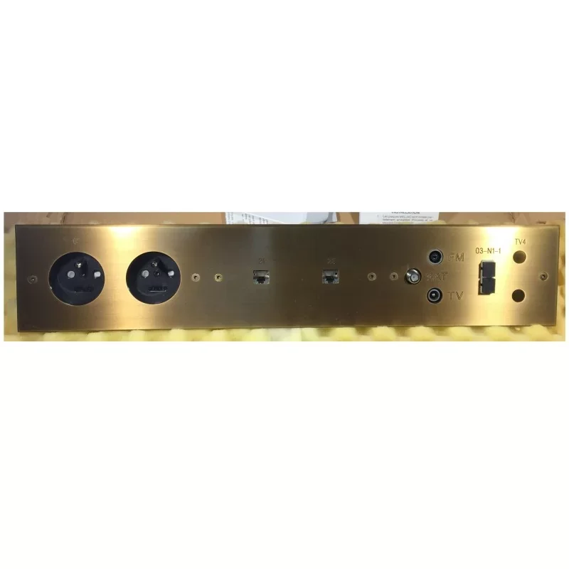 Meljac Multiprise complète - 2 PC+T + 2 RJ45 SPE + 1 TV FM SAT + 1 Fibre Optique + 2 RCA + GR - Bronze - 41x8cm Produit De Marque