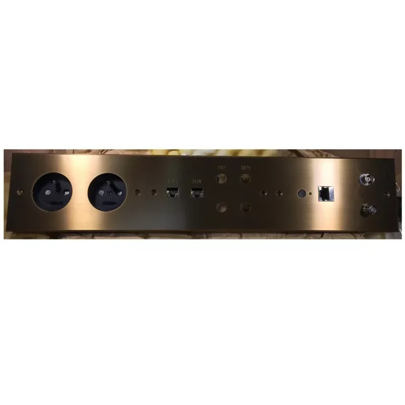 Réduction Meljac Multiprise complète - 2 PC+T + 2 RJ45 SPE + 2 RCA + 1 Crestron + 1 BNC + 1 Embase F + GR - Bronze - 41x8cm