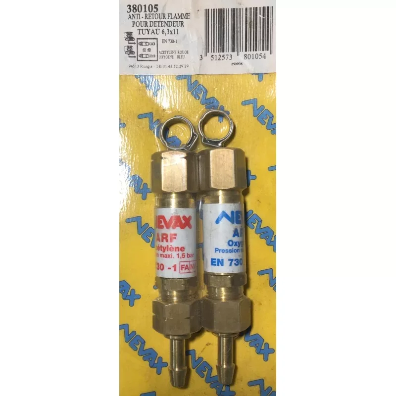 Dernier Modèle Nevax 380105 Anti-retour flamme pour détendeur tuyau - Ø6,3x11mm