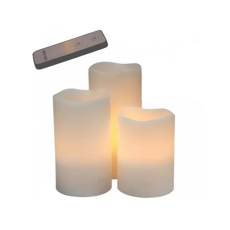 Petit Prix Opjet 011052 Set de 3 bougies LED Ø7.5 H10/12.5/15cm + télécommande Blanc