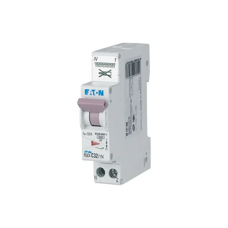 Promotion Saisonnière Eaton Moeller 109133 Disjoncteur modulaire PH/N - Blanc - MANETTE VIOLETTE - 1P+N / 32 A - COURBE C - (PLGC4-C32/1N)