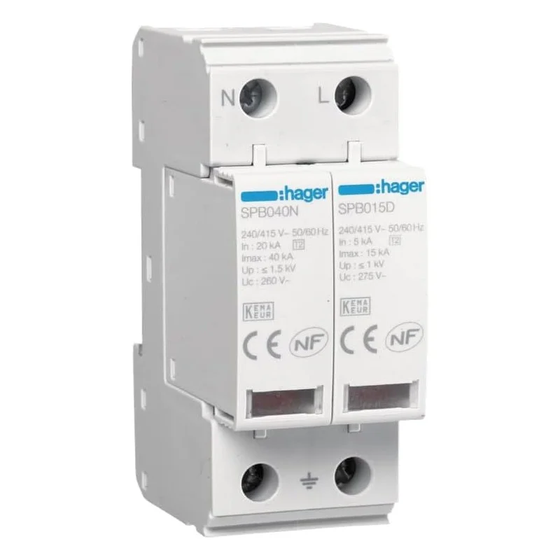 Hager SP215D Parafoudre 2P débrochable 15KA type 2 avec voyant fin de vie Offre Limitée