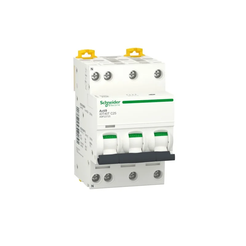 Prix Cassé Schneider A9P22725 Disjoncteur Modulaire Acti9 iDT40T 3P+N – 25 A – Courbe C – 4500A/6kA
