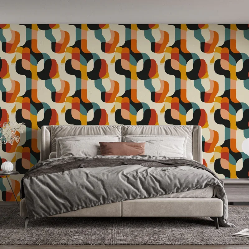 Papier peint abstrait Motifs organiques aux couleurs vives sur fond clair Satisfait Ou Remboursé