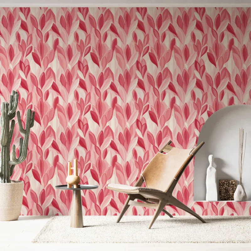 Achetez Aujourd'hui Papier peint feuilles roses Motif élégant de feuilles en dégradé de rose et crème