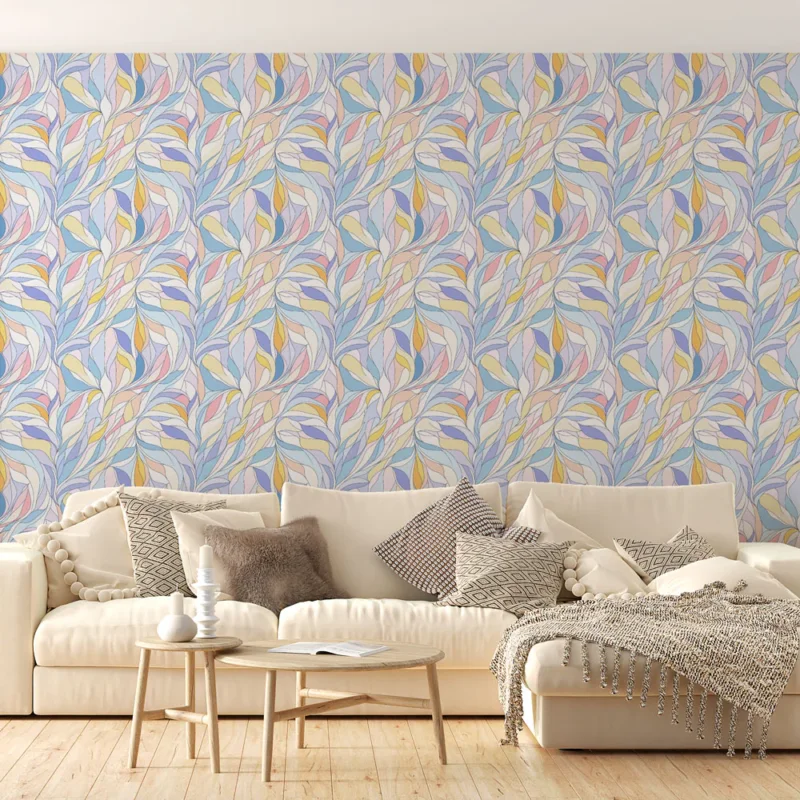 Papier peint feuillage pastel Feuilles délicates dans des teintes douces Offre Du Jour