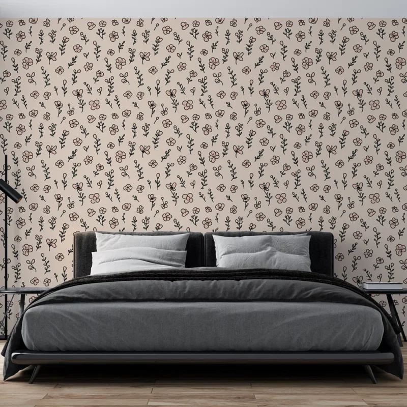 Dernière Chance Papier peint fleuri Un motif délicat de fleurs et feuillages sur fond doux