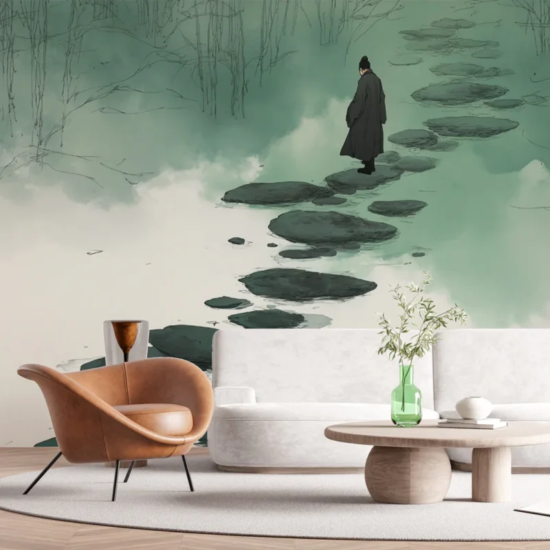 Achat Immédiat Papier peint paisible Chemin de pierres et forêt