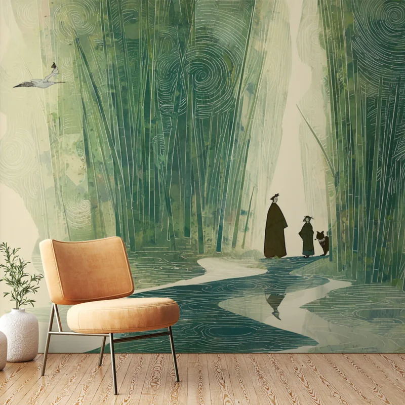Achat Immédiat Papier peint bambou Illustration paisible