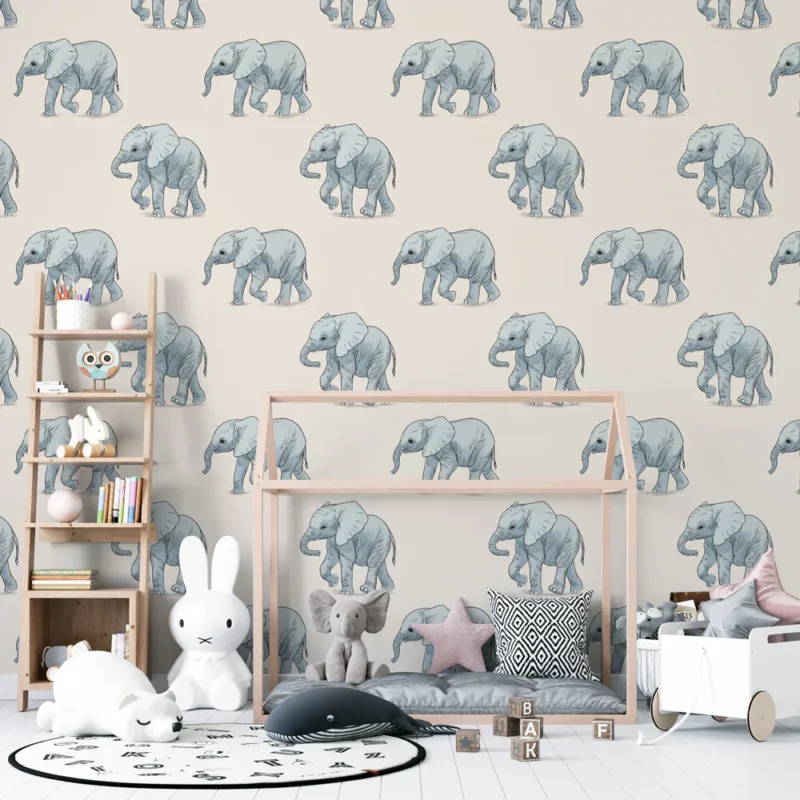 Dernière Chance Papier peint éléphants Motif d‘éléphants délicats sur fond pastel