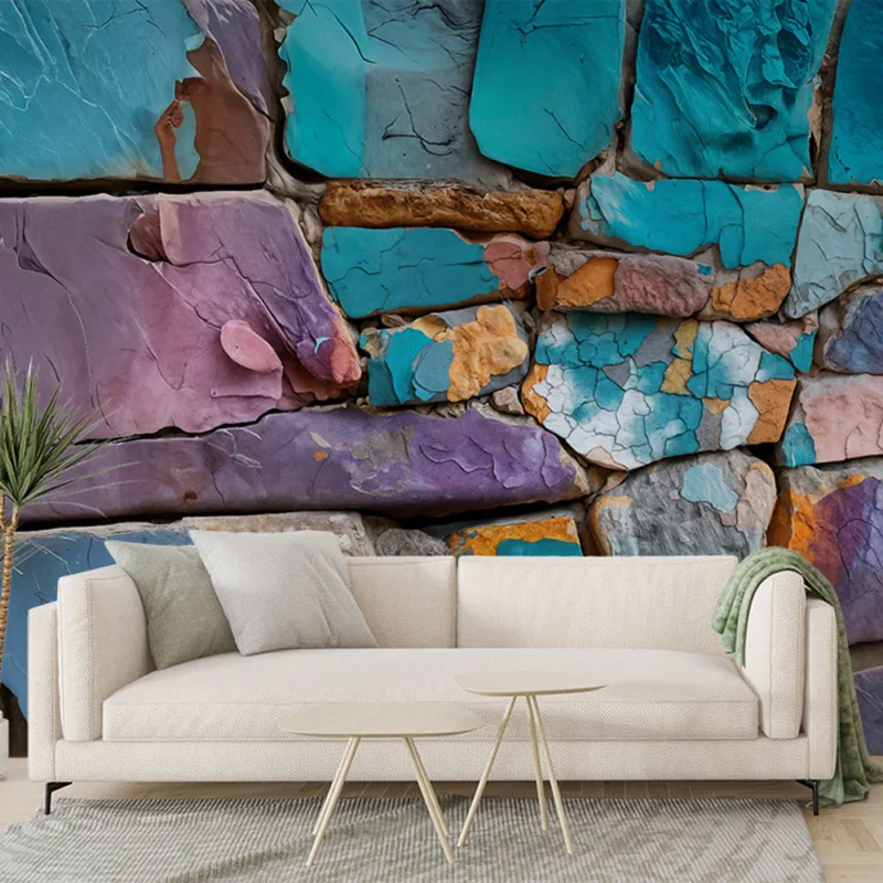 Bon Plan Papier peint pierres colorées Mur multicolore en nuances naturelles