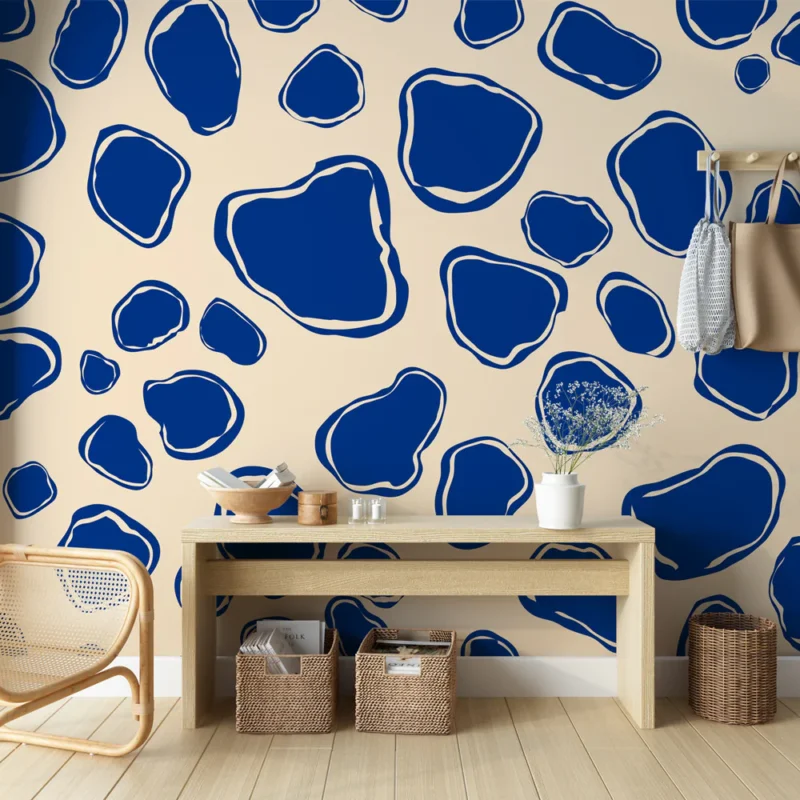 Commander Vite Papier peint motif abstrait Formes organiques bleues sur fond beige