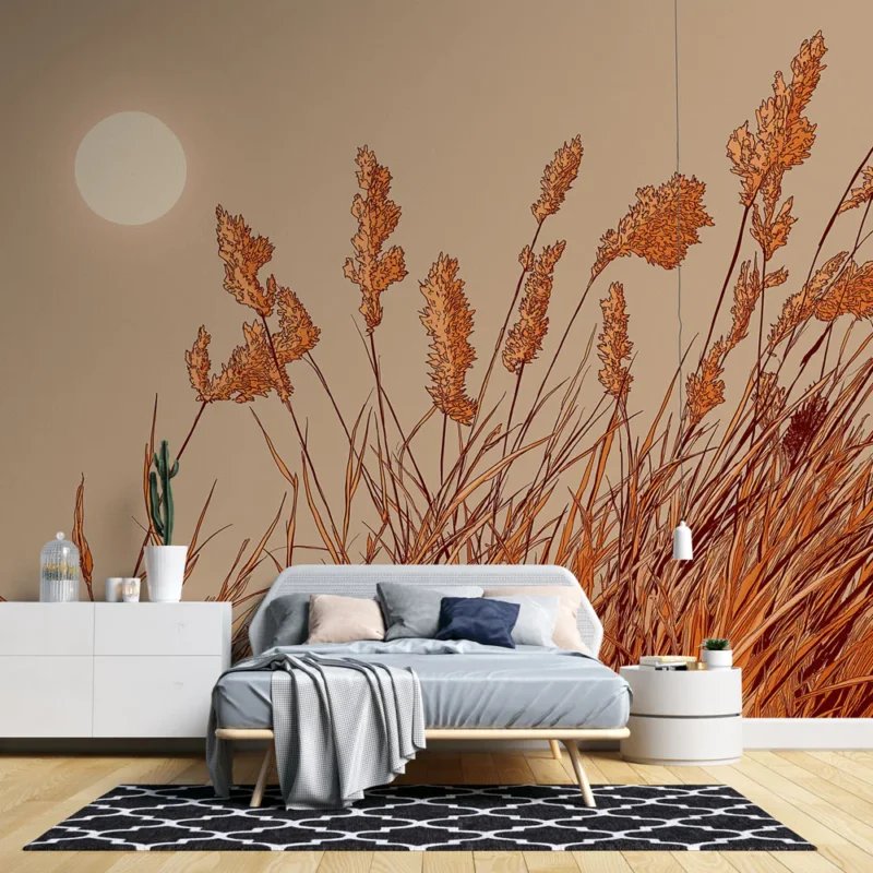 Acheter En Ligne Papier peint herbes dorées Un paysage serein sous un soleil apaisant