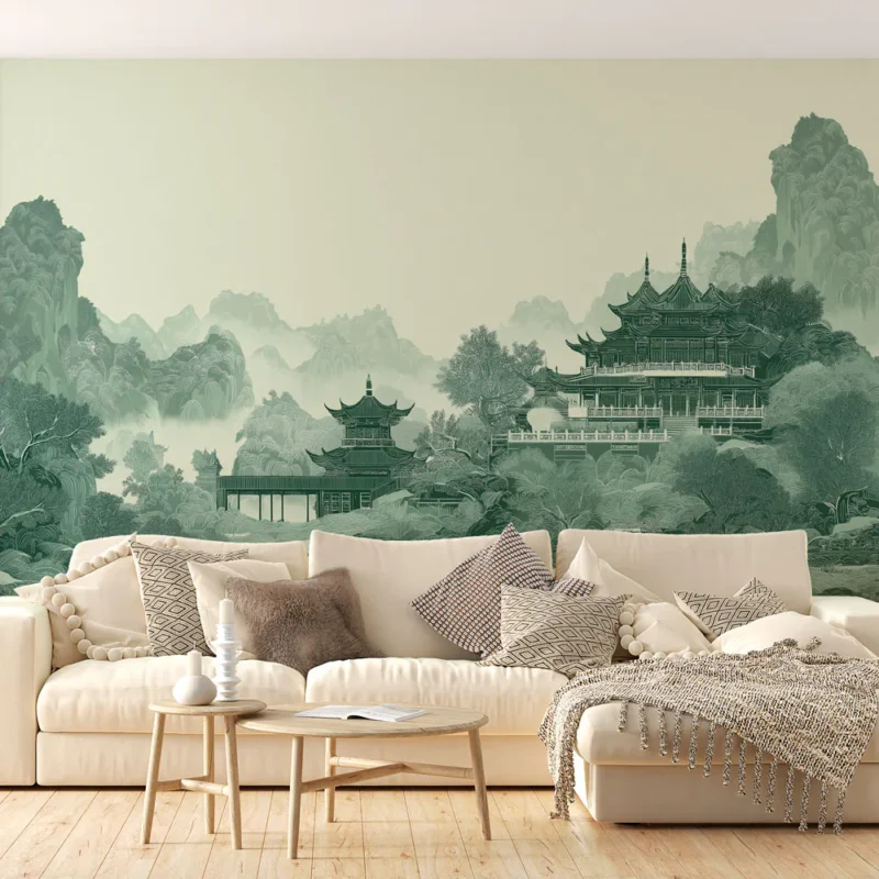 Retour Gratuit Papier peint paysage oriental Montagnes éthérées et architectures traditionnelles