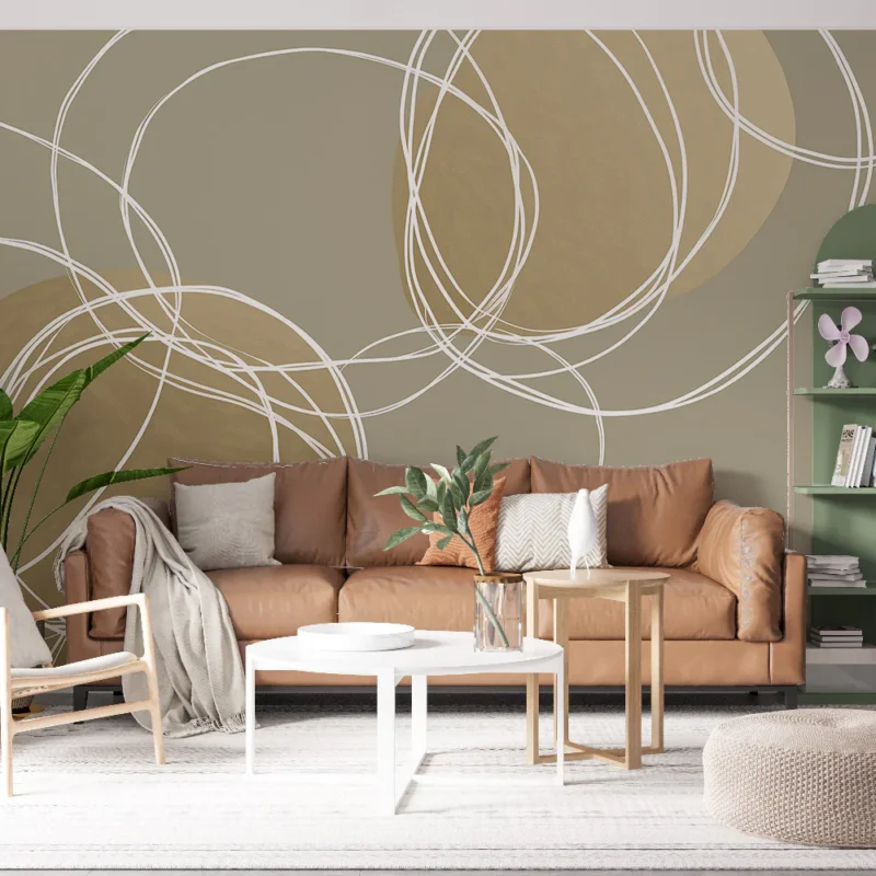 Papier peint abstrait Formes géométriques et lignes entrelacées en nuances de beige Achat Immédiat