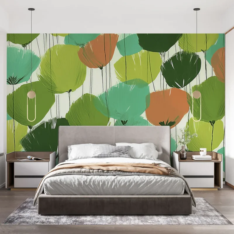 Must-Have Papier peint feuillage coloré Motif de feuilles dans des tons verts et terracota