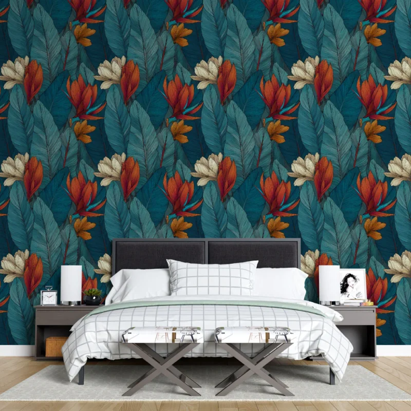 Affaire À Saisir Papier peint floral et feuillu Motifs de fleurs et feuilles aux teintes vibrantes