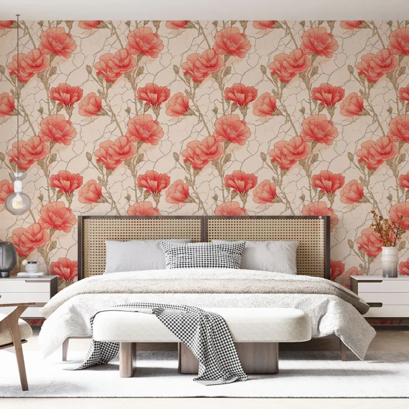 Papier peint fleurs roses Motif de fleurs roses sur fond crème Nouveauté